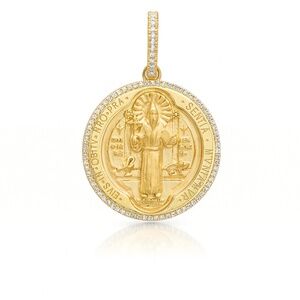 Anne Sisteron 14K Yellow Gold Diamond St. Benedict Medallion Charm Diamond Bail